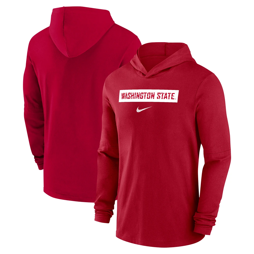 Men's Nike Crimson Washington State Cougars 2024 Sideline Performance Long Sleeve Hoodie Top