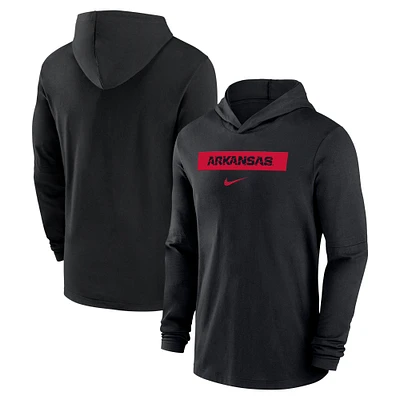 Men's Nike Black Arkansas Razorbacks 2024 Sideline Performance Long Sleeve Hoodie Top