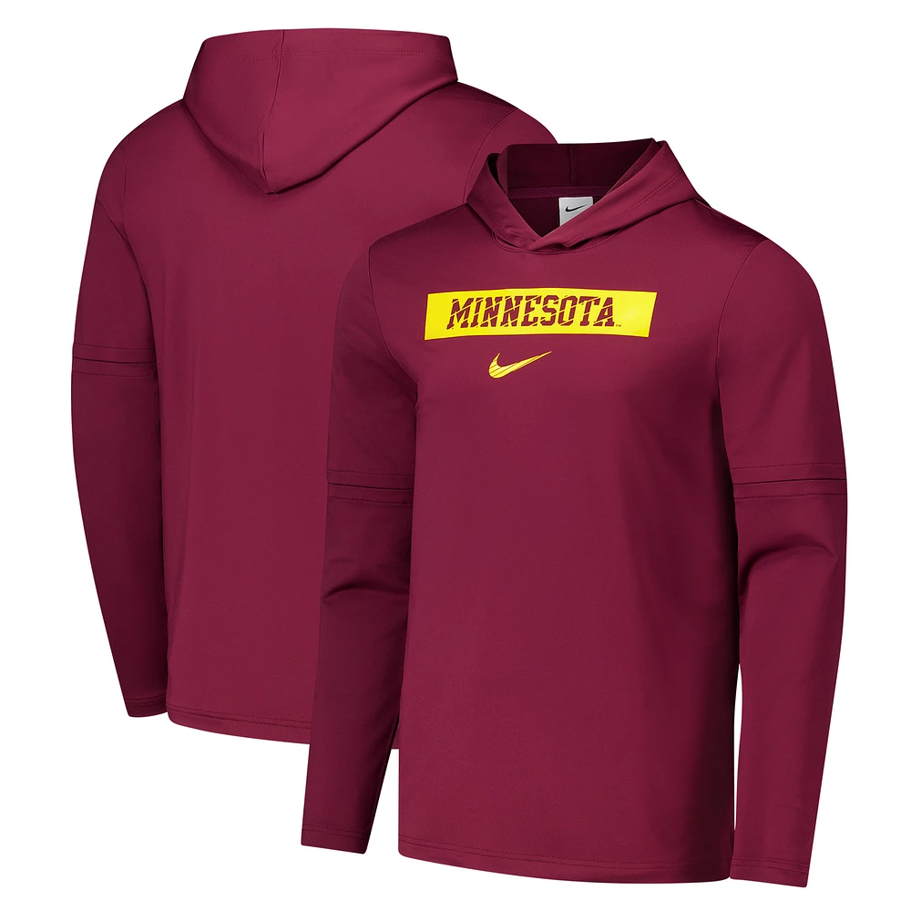 Men's Nike Maroon Minnesota Golden Gophers 2024 Sideline Performance Long Sleeve Hoodie Top