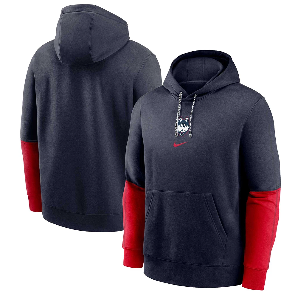 Men's Nike Navy UConn Huskies 2024 Sideline Club Fleece Pullover Hoodie