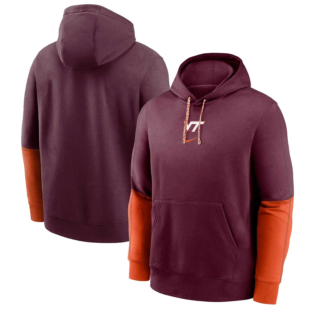 Men's Nike Maroon Virginia Tech Hokies 2024 Sideline Club Fleece Pullover Hoodie