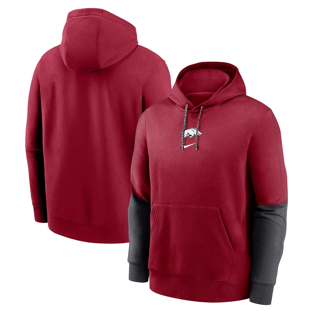 Men's Nike Cardinal Arkansas Razorbacks 2024 Sideline Club Fleece Pullover Hoodie