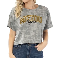 Women's Gray Missouri Tigers Kimberly Tie-Dye Tri-Blend Cropped T-Shirt