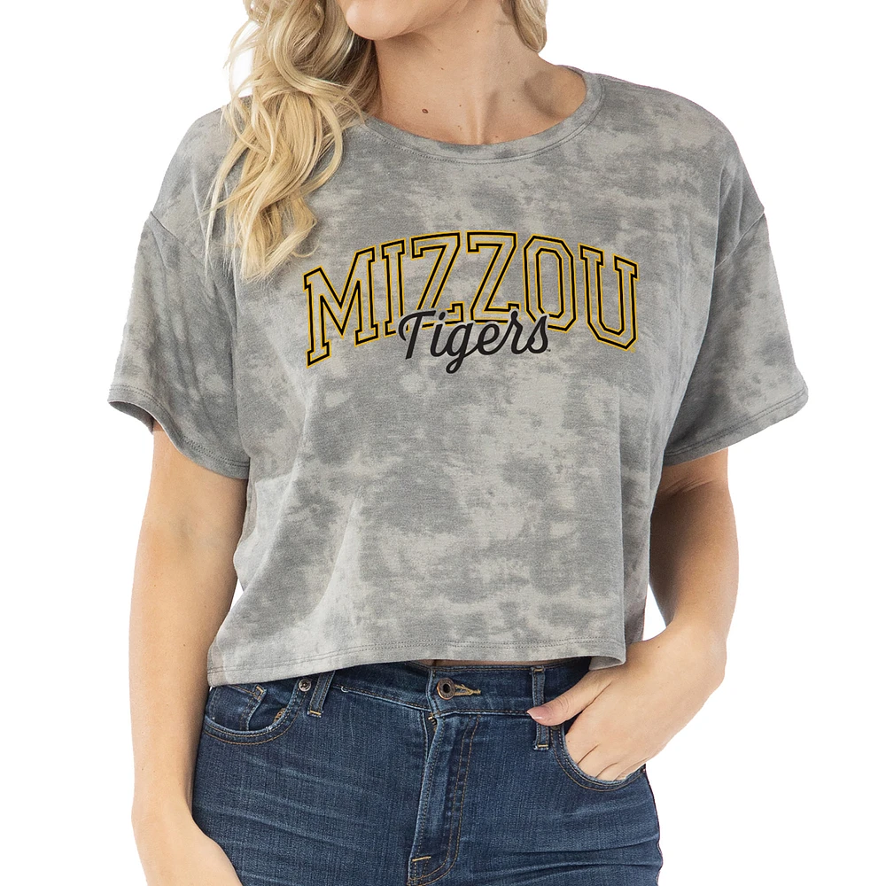 Women's Gray Missouri Tigers Kimberly Tie-Dye Tri-Blend Cropped T-Shirt