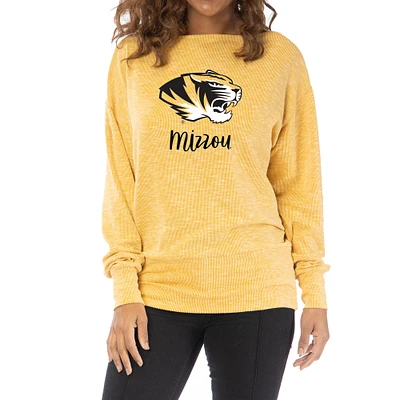 Women's Gold Missouri Tigers Lainey Ribbed Tunic Tri-Blend Pullover Sweatshirt