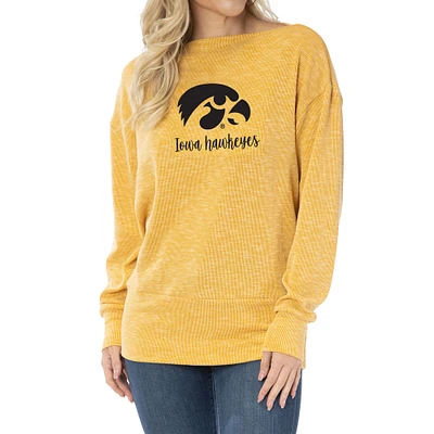 Women's Gold Iowa Hawkeyes Lainey Ribbed Tunic Tri-Blend Pullover Sweatshirt