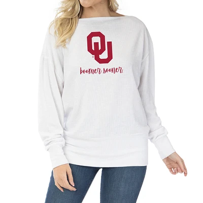 Women's White Oklahoma Sooners Lainey Ribbed Tunic Tri-Blend Pullover Sweatshirt