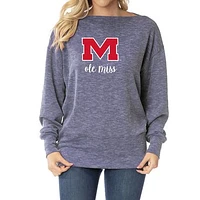 Women's Navy Ole Miss Rebels Lainey Ribbed Tunic Tri-Blend Pullover Sweatshirt