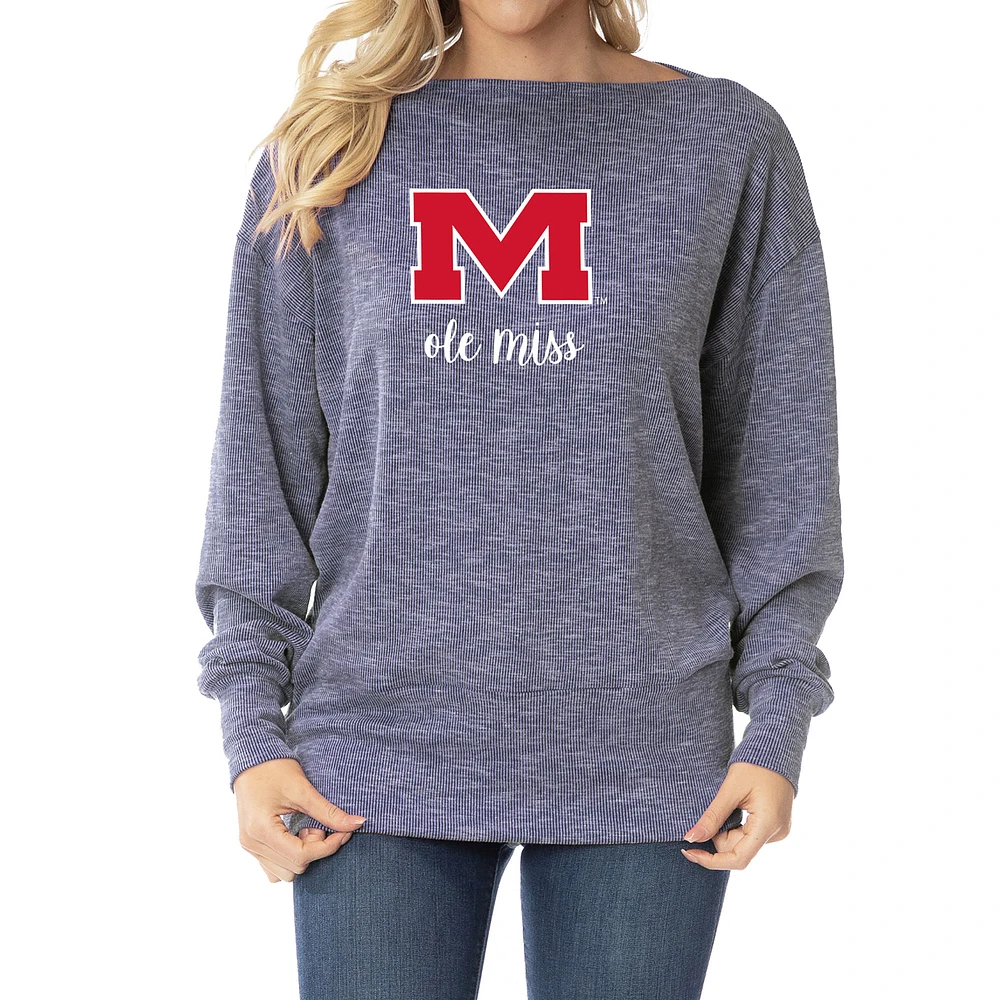 Women's Navy Ole Miss Rebels Lainey Ribbed Tunic Tri-Blend Pullover Sweatshirt