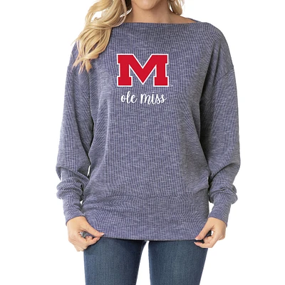 Women's Navy Ole Miss Rebels Lainey Ribbed Tunic Tri-Blend Pullover Sweatshirt