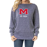Women's Navy Ole Miss Rebels Lainey Ribbed Tunic Tri-Blend Pullover Sweatshirt