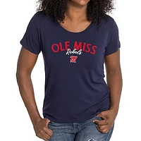 Women's Navy Ole Miss Rebels Scarlet Scoop Neck T-Shirt