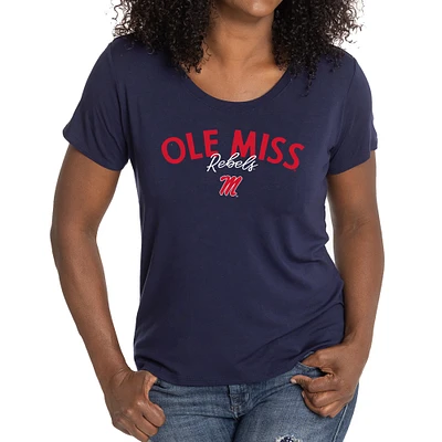 Women's Navy Ole Miss Rebels Scarlet Scoop Neck T-Shirt