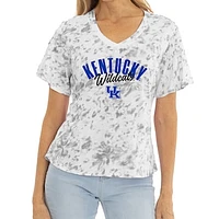 Women's White/Gray Kentucky Wildcats Faye Tie-Dye V-Neck T-Shirt