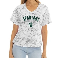 Women's White/Gray Michigan State Spartans Faye Tie-Dye V-Neck T-Shirt