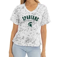 Women's White/Gray Michigan State Spartans Faye Tie-Dye V-Neck T-Shirt