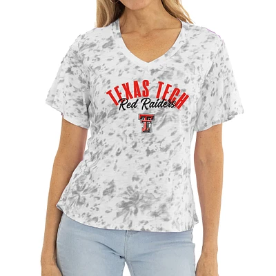 Women's White/Gray Texas Tech Red Raiders Faye Tie-Dye V-Neck T-Shirt
