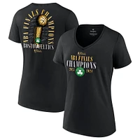 Women's Fanatics Black Boston Celtics 2024 NBA Finals Champions Fade Away Jumper Roster Signature V-Neck T-Shirt