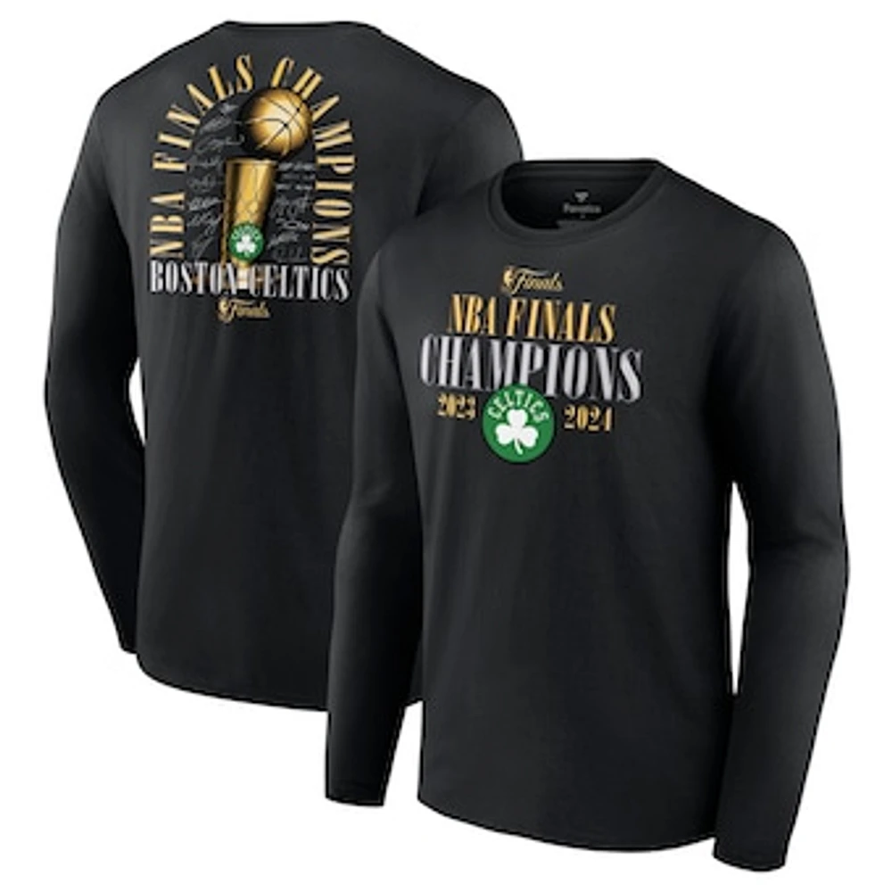 Men's Fanatics Black Boston Celtics 2024 NBA Finals Champions Fade Away Jumper Roster Signature Long Sleeve T-Shirt