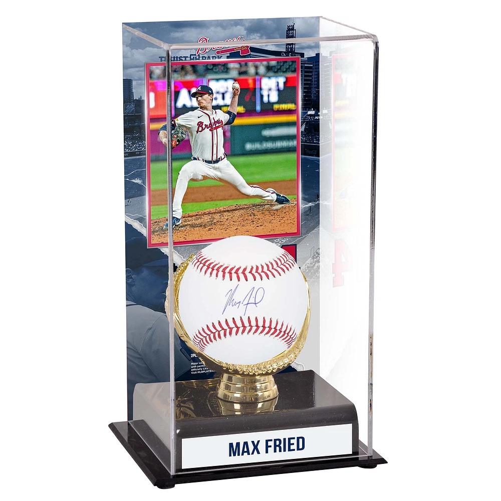 Max Fried Atlanta Braves Autographed Baseball and Sublimated Gold Glove Display Case with Image