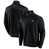 Men's Tommy Bahama Black Detroit Lions Tobago Bay Tri-Blend Half-Zip Sweatshirt