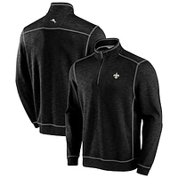 Men's Tommy Bahama Black New Orleans Saints Tobago Bay Tri-Blend Half-Zip Sweatshirt