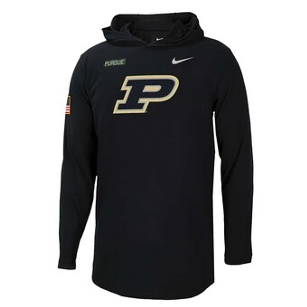 Men's Nike  Black Purdue Boilermakers 2024 Military Appreciation Performance Long Sleeve Hoodie T-Shirt