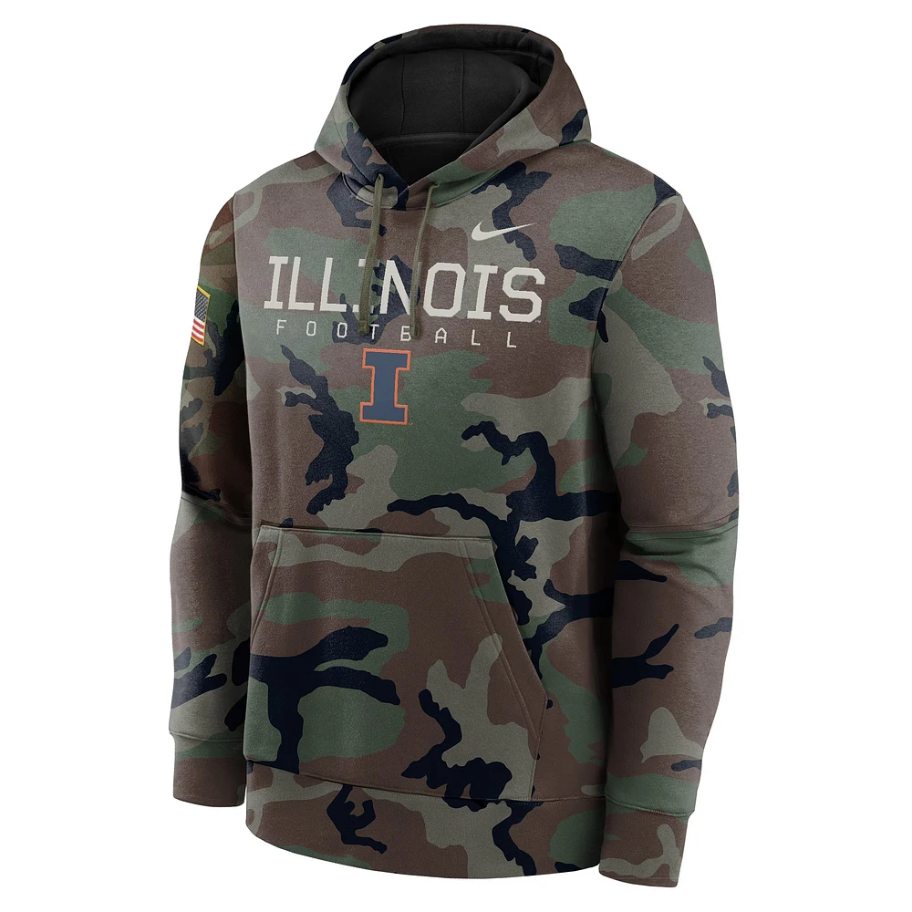 Men's Nike  Camo Illinois Fighting Illini 2024 Military Appreciation Club Fleece Pullover Hoodie