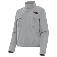 Women's Antigua Gray Atlanta Braves Even Par Full-Zip Jacket