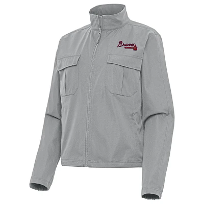 Women's Antigua Gray Atlanta Braves Even Par Full-Zip Jacket
