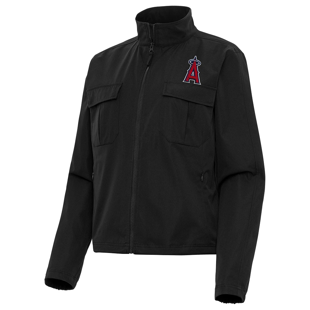 Women's Antigua Black Los Angeles Angels Even Par Full-Zip Jacket