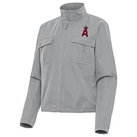 Women's Antigua Gray Los Angeles Angels Even Par Full-Zip Jacket
