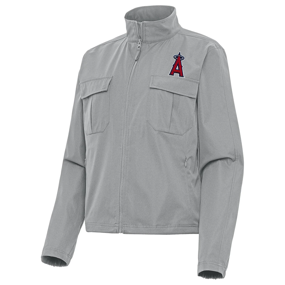 Women's Antigua Gray Los Angeles Angels Even Par Full-Zip Jacket