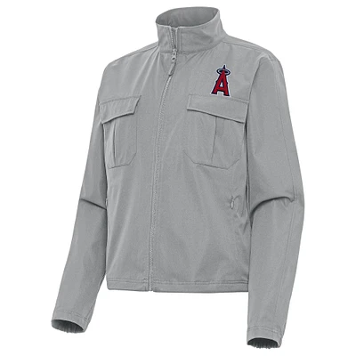 Women's Antigua Gray Los Angeles Angels Even Par Full-Zip Jacket