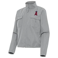 Women's Antigua Gray Los Angeles Angels Even Par Full-Zip Jacket