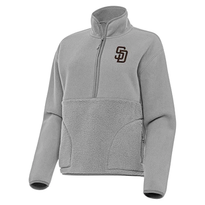 Women's Antigua Gray San Diego Padres Figure Half-Zip Sweatshirt