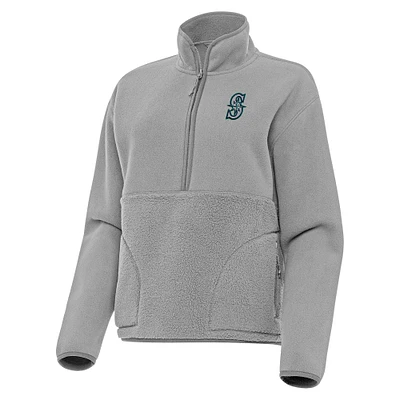 Women's Antigua Gray Seattle Mariners Figure Half-Zip Sweatshirt