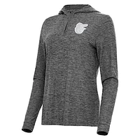 Women's Antigua Heather Black Baltimore Orioles Daybreak Quarter-Zip Hoodie