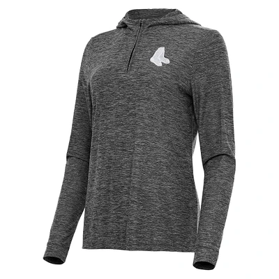 Women's Antigua Heather Black Boston Red Sox Daybreak Quarter-Zip Hoodie