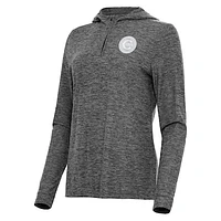 Women's Antigua Heather Black Chicago Cubs Daybreak Quarter-Zip Hoodie