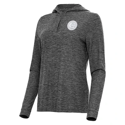 Women's Antigua Heather Black Chicago Cubs Daybreak Quarter-Zip Hoodie