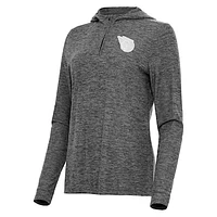 Women's Antigua Heather Black Cleveland Guardians Daybreak Quarter-Zip Hoodie