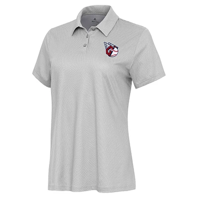 Women's Antigua White/Gray Cleveland Guardians Rings Polo