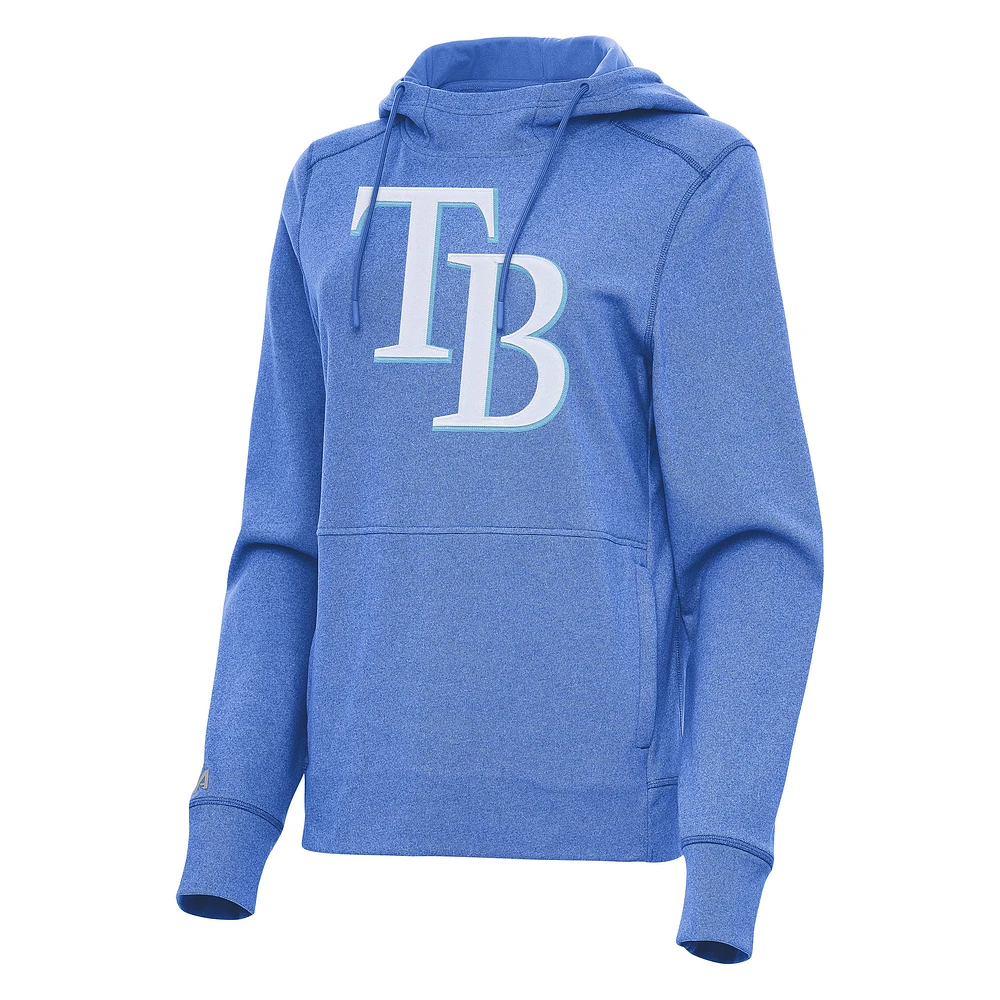 Women's Antigua Heather Light Blue Tampa Bay Rays Justice Pullover Hoodie