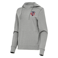 Women's Antigua Heather Gray Minnesota Twins Justice Pullover Hoodie