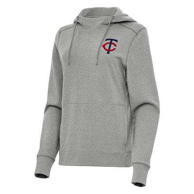 Women's Antigua Heather Gray Minnesota Twins Justice Pullover Hoodie