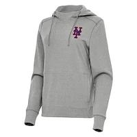 Women's Antigua Heather Gray New York Mets Justice Pullover Hoodie