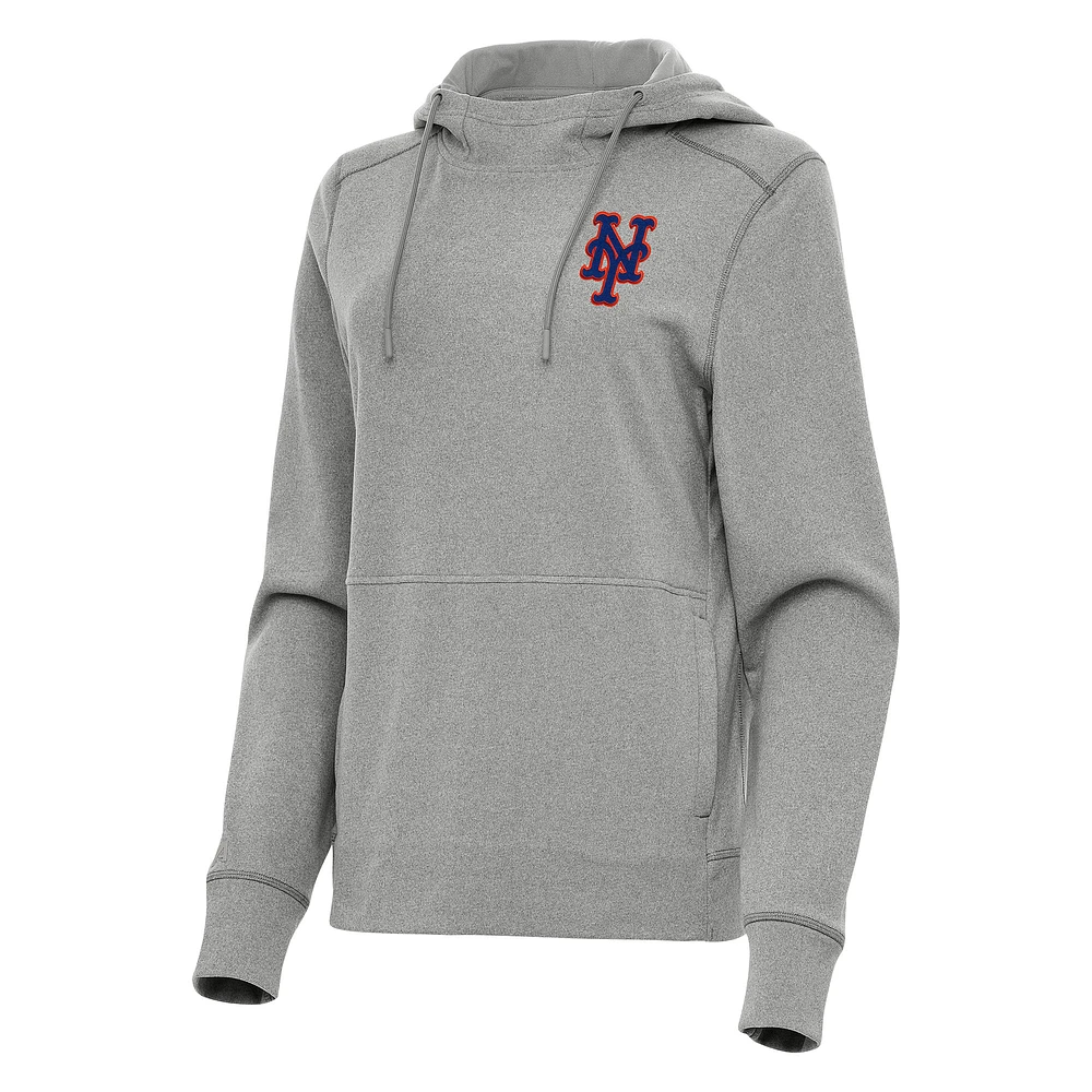 Women's Antigua Heather Gray New York Mets Justice Pullover Hoodie