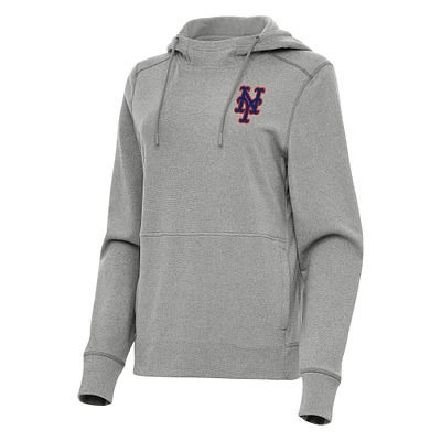 Women's Antigua Heather Gray New York Mets Justice Pullover Hoodie
