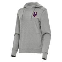 Women's Antigua Heather Gray New York Mets Justice Pullover Hoodie